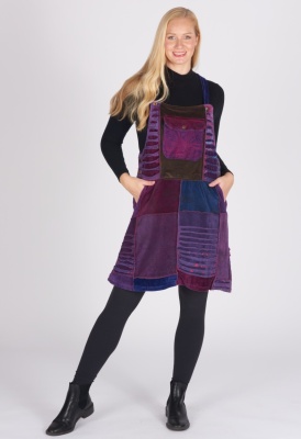 Verity velvet patchwork pinafore dress