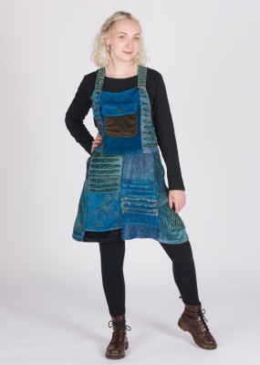 Verity velvet patchwork pinafore dress