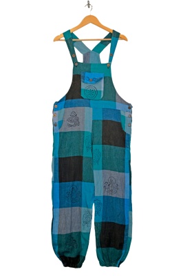 Revived blue patchwork dungarees