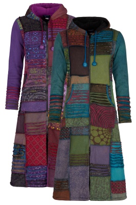 Anandi long cotton fleece patchwork coat