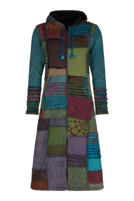 Anandi long cotton fleece patchwork coat