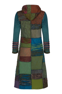 Anandi long cotton fleece patchwork coat