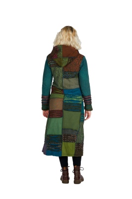 Anandi long cotton fleece patchwork coat