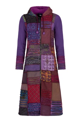 Anandi long cotton fleece patchwork coat