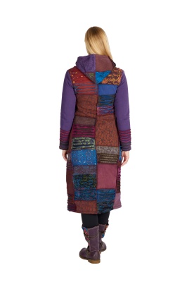 Anandi long cotton fleece patchwork coat