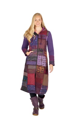 Anandi long cotton fleece patchwork coat