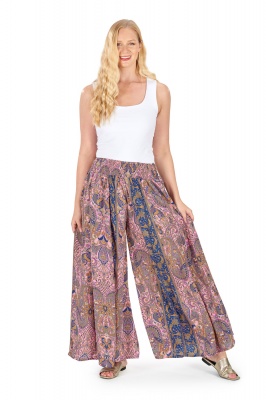 Extra wide palazzo silky trousers with pockets - twilight blue only