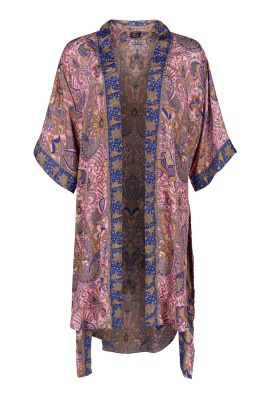 Revived sunrise pink bohemian style silky kimono top