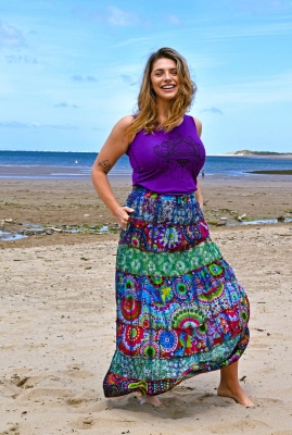 Waterlily patchwork tiered maxi skirt with pockets