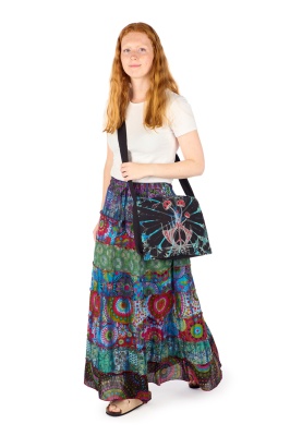 Waterlily patchwork tiered maxi skirt with pockets