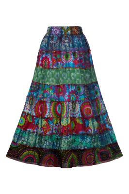 Waterlily patchwork tiered maxi skirt with pockets