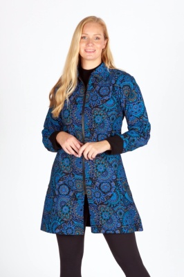 Lightweight fleece lined mandala print coat