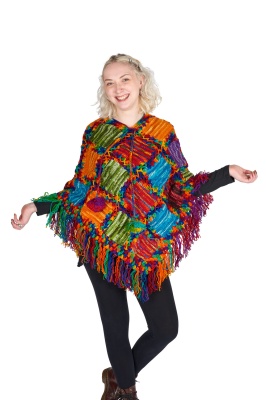 Janis patchwork wool poncho