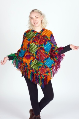 Janis patchwork wool poncho