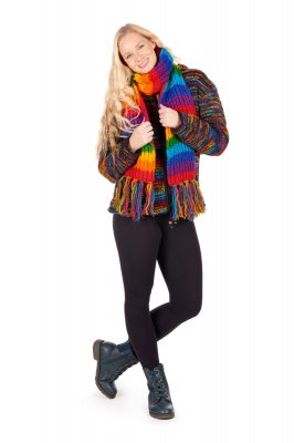 Long rainbow wool scarf