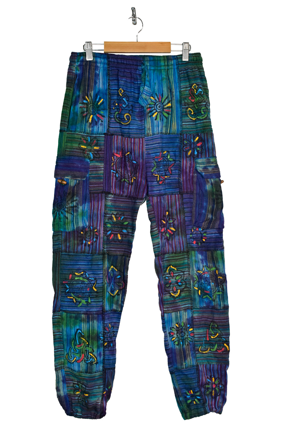 Revived blue patchwork hippie trousers