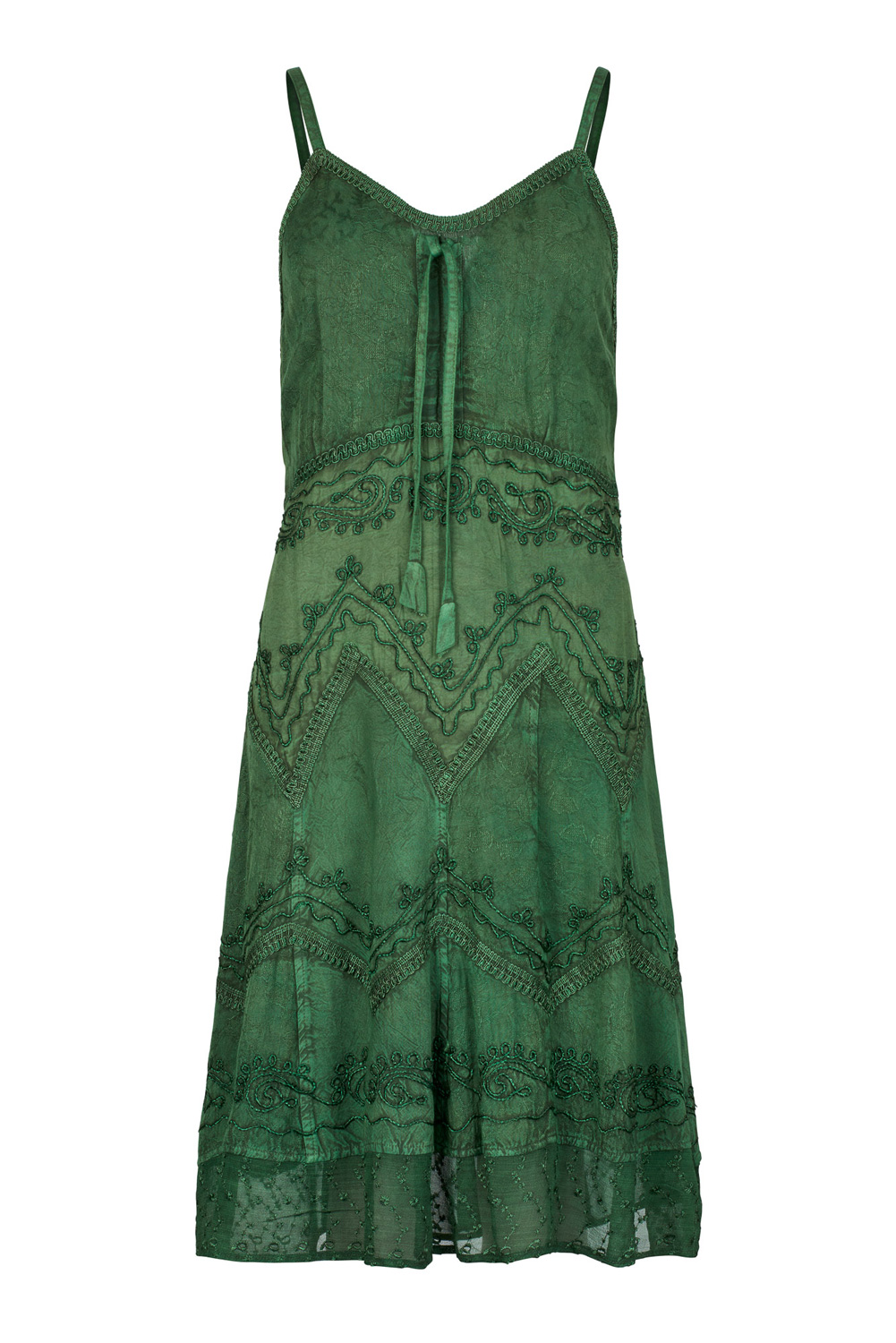 Revived green Minerva embroidered strappy dress