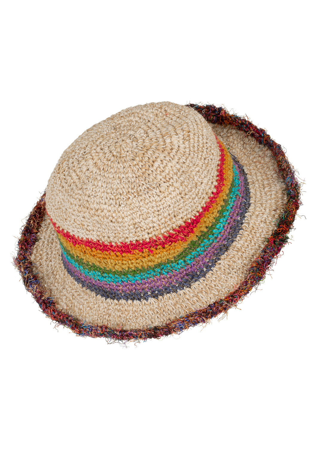 Wicked Dragon Clothing - Rainbow hemp wire brim recycled silk trimmed hat