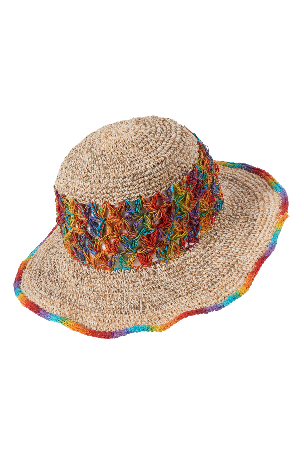 Woven hemp crochet rainbow hat