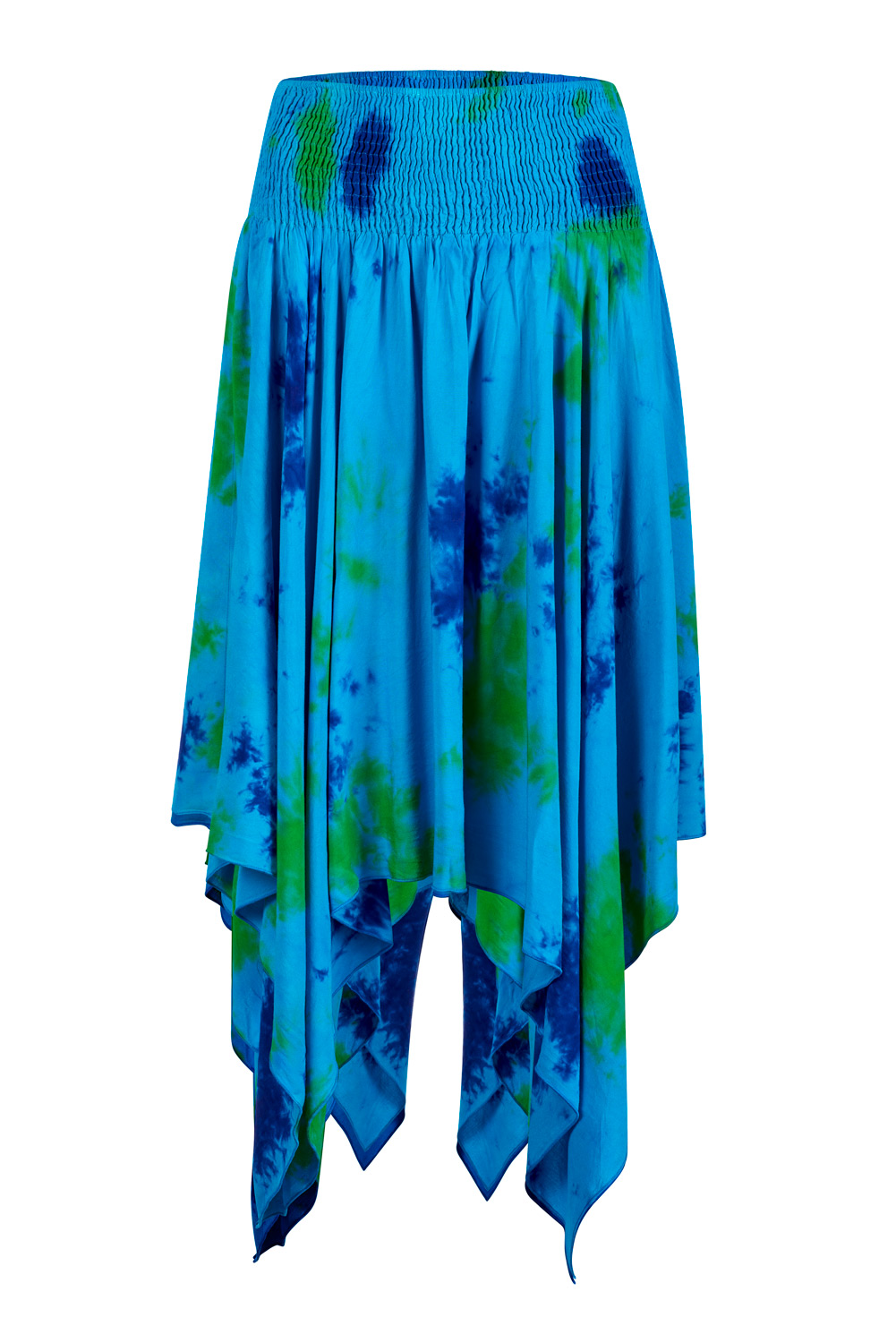 Revived blue tie dye handkerchief hem pixie skirt