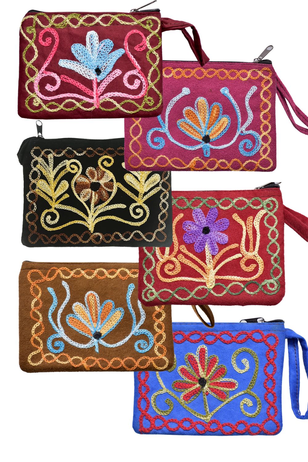 Suede purse with embroidery