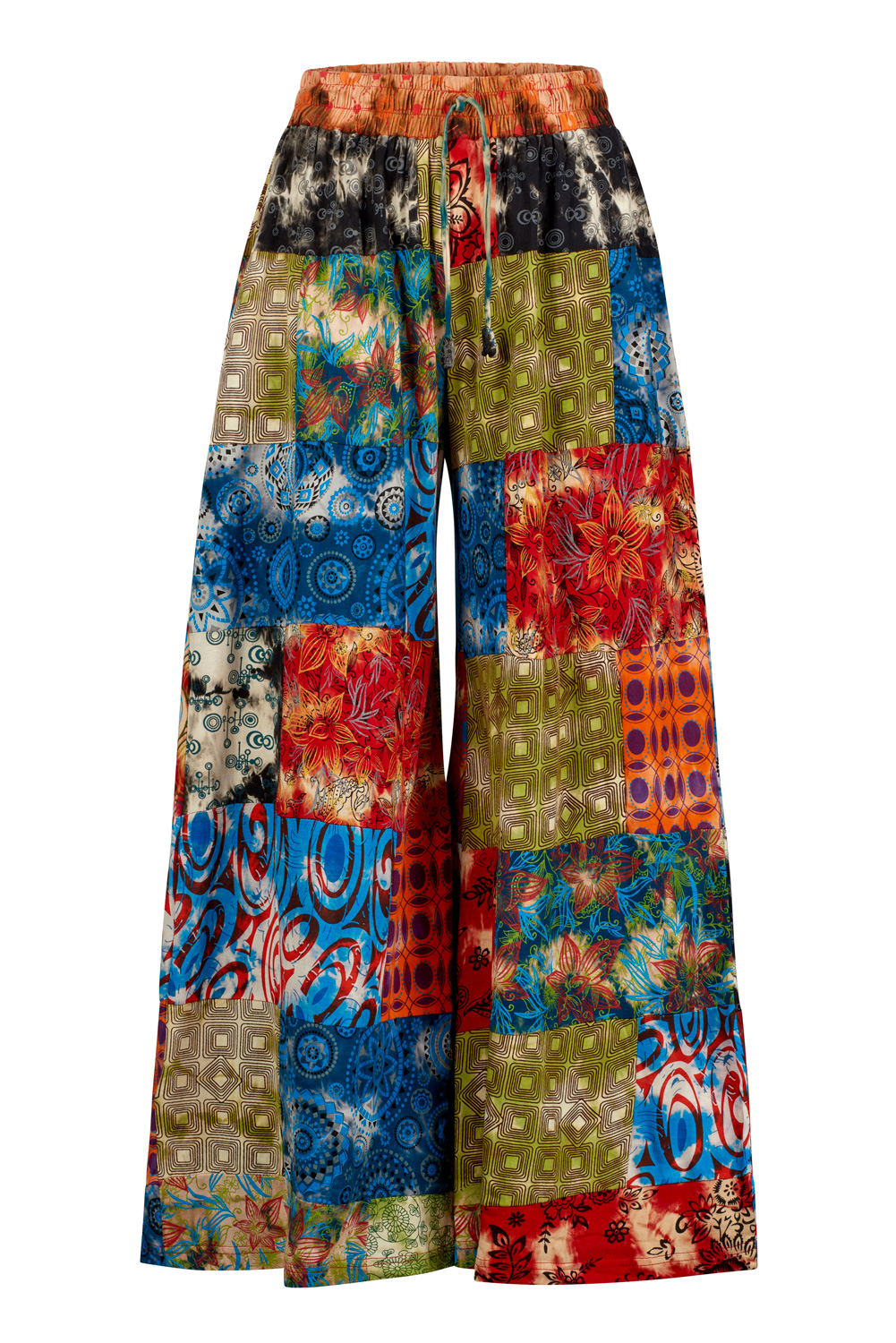 Unisex Cotton Multicolored Patchwork Lounge Tall Trousers | Multicoloured |  Split-Skirts-Pants, Patchwork, Tall, Pocket, Striped, Bohemian