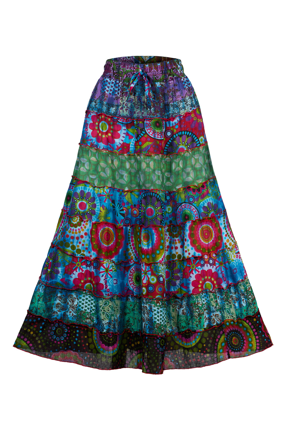 Wicked Dragon Clothing Waterlily patchwork tiered skirt with pockets