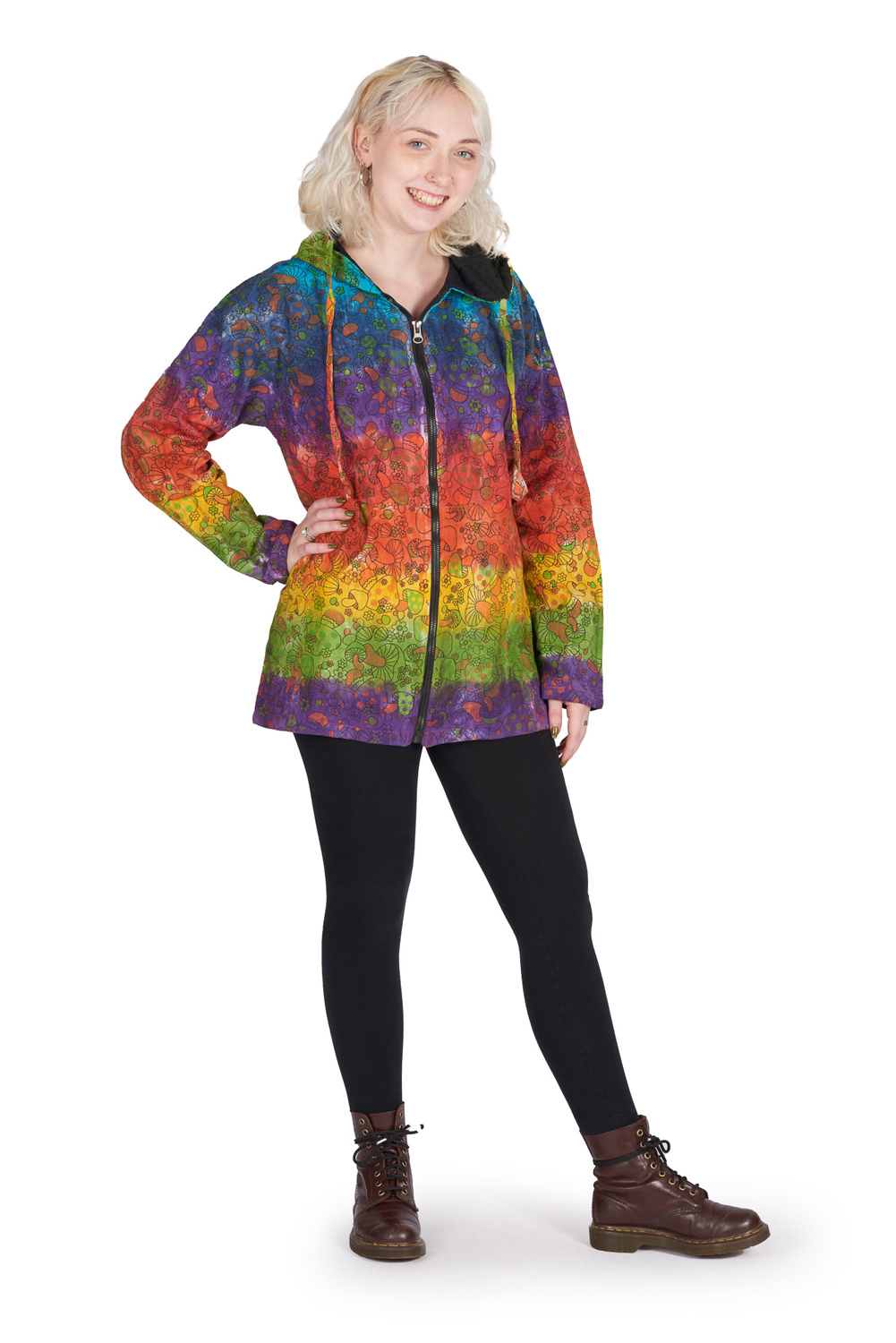 Rainbow mushroom print hooded jacket