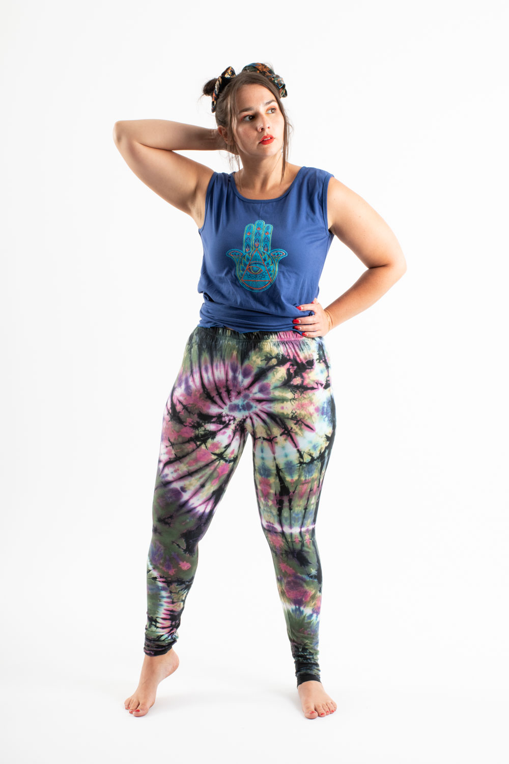 Hippie Psychedelic Color Combo Outfit Leggings and Hollow out Tank