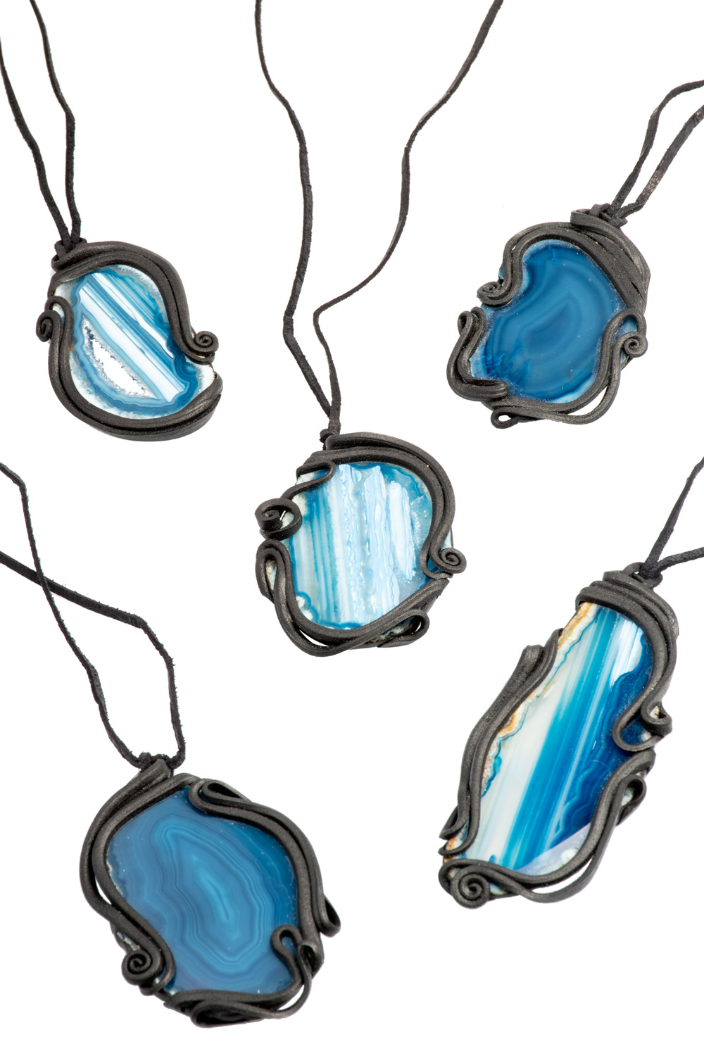 Artisan swirly pendant with blue agate