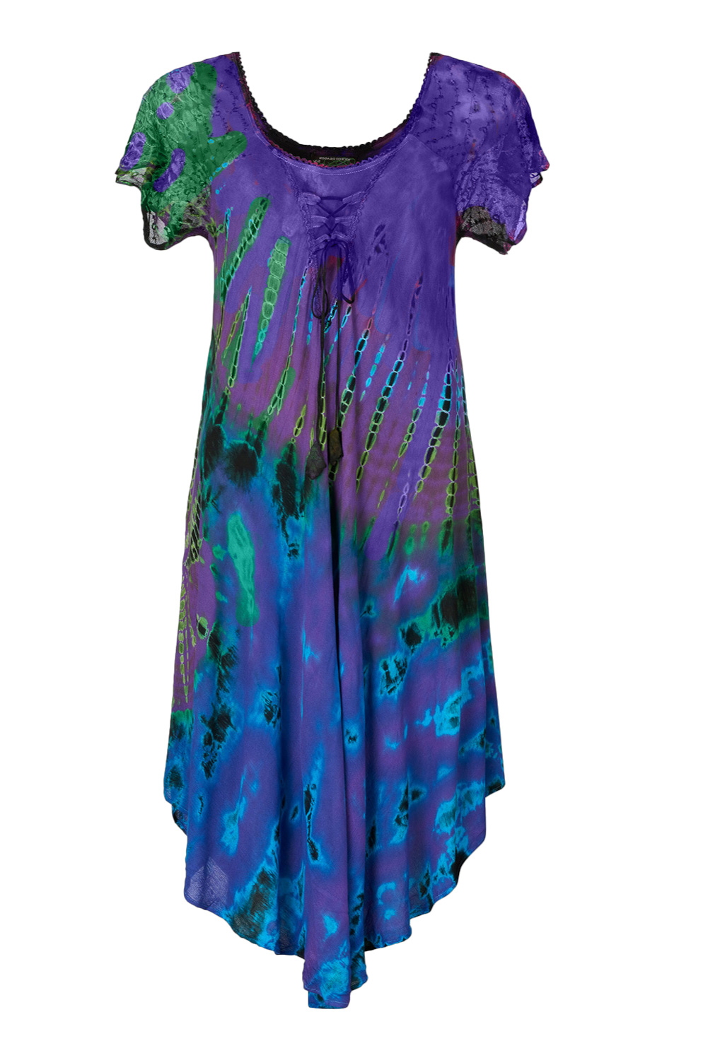 Wicked Dragon Clothing - Rainbow tie dye long umbrella dress with sleeves